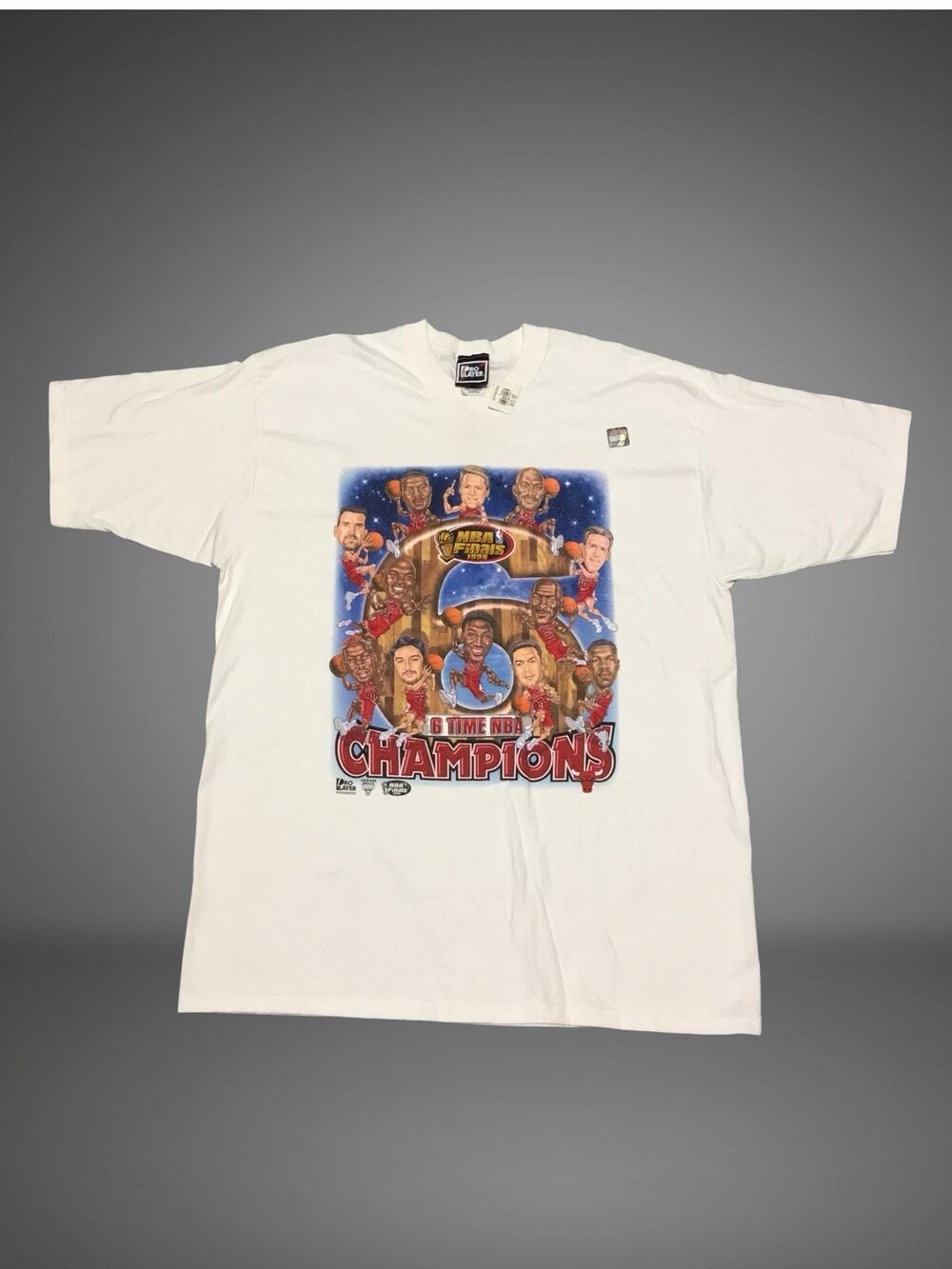 PRO PLAYER NBA CHICAGO BULLS 1998 NBA CHAMPIONS CARICATURE T SHIRT WHITE XL